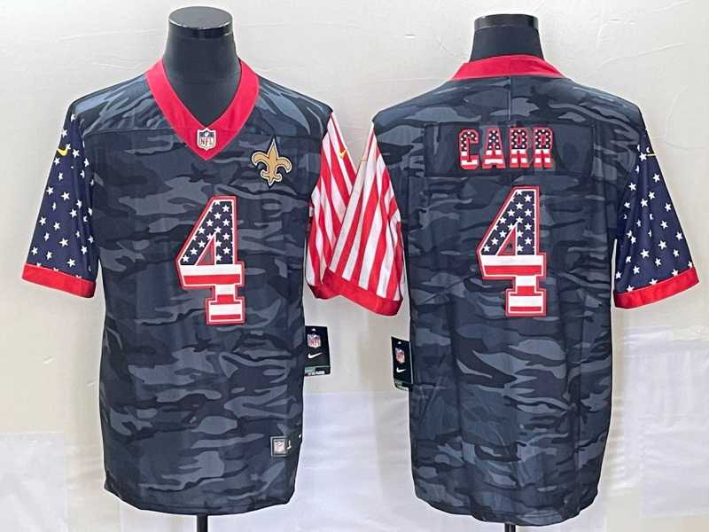 Mens New Orleans Saints #4 Derek Carr USA Camo 2020 Salute To Service Stitched NFL Nike Limited Jersey